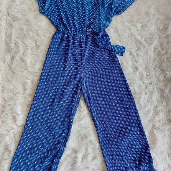 Zara Women's Blue White Dots Short Sleeves Bow Belted Jumpsuit Size: M - Picture 3 of 10